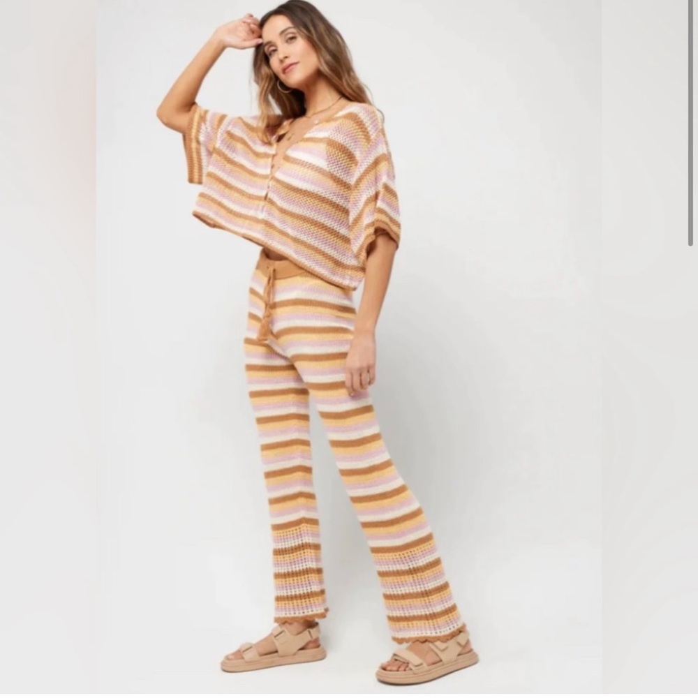 l*space Striped Knit Pants in White, Cream & Tan